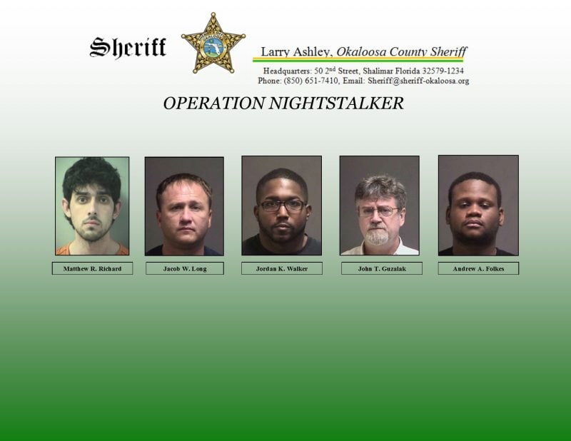 Operation Nightstalker Nets Five Arrest Okaloosa County Sheriffs Office 8116